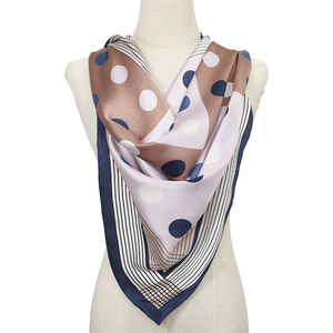 Women Silk Scarf Supplier Custom Print 100% Silk White Big Polka Dot Square Scarf Pochette For Lady