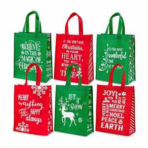 Sac fourre-tout réutilisable personnalisé pour fêtes, Noël, en non-tissé rouge et vert à flocons de neige, idéal pour cadeaux et courses quotidiennes - Product Image 1