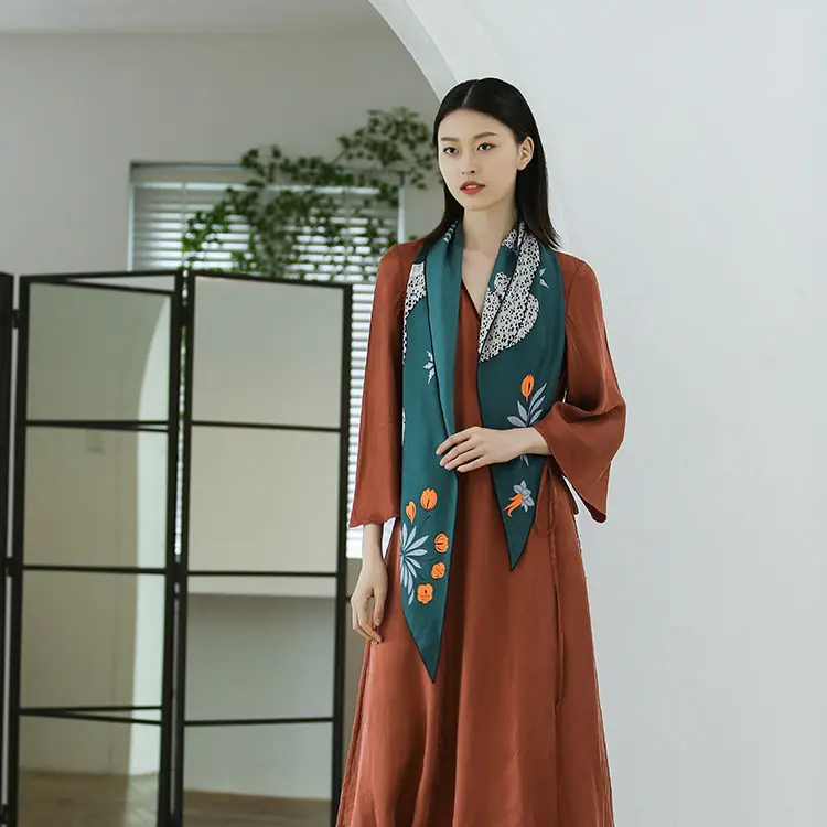 Lenço de seda estampado personalizado, lenço de seda com estampa personalizada, design moderno chinês tradicional