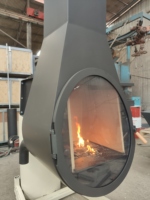 Nouveau produit d'usine : Cheminée suspendue en acier carbone noir mat avec porte en verre pour salon