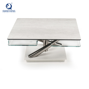 <span class=keywords><strong>Table</strong></span> <span class=keywords><strong>basse</strong></span> pivotante de style moderne en acier inoxydable avec <span class=keywords><strong>plateau</strong></span> en <span class=keywords><strong>céramique</strong></span> rotatif et dessus en verre - Product Image 4