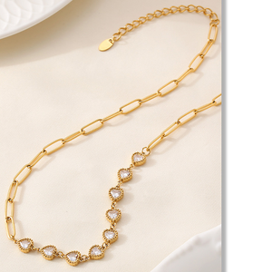 Collier ras du cou en acier inoxydable fin, hypoallergénique, sans ternissement, avec zircon en forme <span class=keywords><strong>de</strong></span> cœur, pour femmes, vente en gros Europe et Amérique - Product Image 3