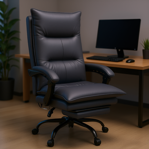 Silla Ejecutiva Gris con Calefacción, Masaje, Vibración, Reposapiés, Reposabrazos, Cuero Genuino, Base Giratoria de Metal - Product Image 2