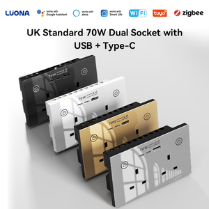 Enchufe Doble Inteligente del Reino Unido de 70W con Carga Súper Rápida, Puertos USB Tipo C, <span class=keywords><strong>Control</strong></span> <span class=keywords><strong>Remoto</strong></span> por Aplicación Tuya WiFi Smart Life - Product Image 1