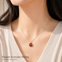 Collier pendentif en œil de tigre rouge naturel, enroulé de fil d'acier inoxydable, pour un usage quotidien