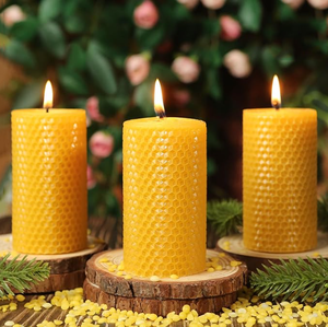 Bougie pilier en cire d'abeille naturelle, bougies enroulées en cire d'abeille pure faites à la main - Longue durée de combustion, bougies en cire d'abeille nid d'abeille pour la maison - Product Image 2