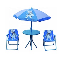 Ensemble de quatre chaises pliantes en acier pour enfants avec parasol - Mobilier d'extérieur