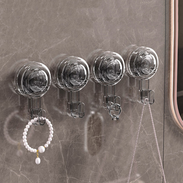 Suction Cup Plastic ABS Shower Hook Adhesive Wall Hanging Hook With Removable Clothes Coat Kitchen Transparent Suction Cup Hook