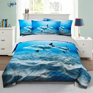 Microfiber 3D Digital Printed Bedsheets Supplier Cheap Bed Sheets Dolphins Soft Polyester Duvet Cover Bedding Set