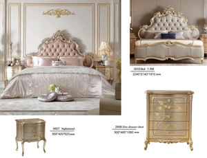 Juego de Muebles de Dormitorio de Lujo Francés con Cabecero de Cuero Genuino y Detalles Dorados, Estructura de Madera Sólida, Somier Silencioso y Cabecero Alto para el Hogar - Product Image 3