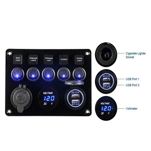 Panel de interruptores basculantes LED universal de 5 posiciones con cargadores USB 3.0, voltímetro digital de 12V/24V y adaptador de corriente para camiones - Product Image 1