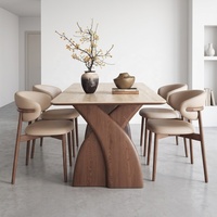 Ensemble de table et chaises de salle à manger rectangulaire en marbre et bois massif, style nordique moderne, 4 à 6 places, design ferme, pour restaurant