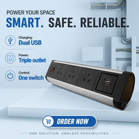 Prise de courant USB-A à fixer sur table avec 3 prises CA et 2 ports de charge 16A pour usage commercial