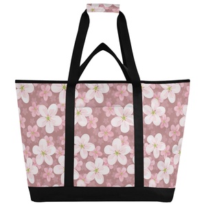Hawaiian Insulated Cooler Bag Custom Cherry Flower Print Thermal Grocery Tote Bag Picnic Insulated Lunch Bag for Women - Product Image 1