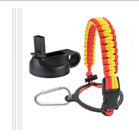 Bouchon de bouteille d'eau à large ouverture 12-64 oz avec paille et poignée en paracorde