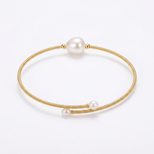 Minimalist Handcrafted 18K Gold Plated Multi-Tone Freshwater Pearl Cuff Bracelet Open <b>Bangle</b> Elegant Jewelry for Women - Product Image 5
