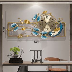 Horloge Murale Moderne Salon Horloge Créative Paon en Métal Horloge Silencieuse Atmosphérique en Fer Forgé à Suspendre - Product Image 2