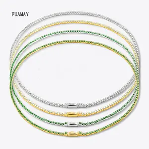 Fuamay Vrouw Man 2Mm Diamanten Tennisketting 925 Sterling Zilver Groen Wit Cz Stenen Tenniskettingen