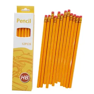 12支黄色铅笔未削尖HB铅笔木铅笔带橡皮擦
