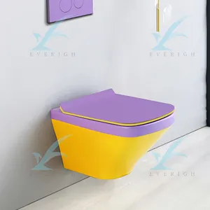 浴室卫生热卖方形设计彩色装饰壁挂式马桶安装在墙上