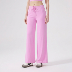 Pantalon de sport pour femme à taille élastique avec cordon de serrage, coupe large, léger, très élastique, coupe décontractée, pour yoga et entraînement, vente en gros - Product Image 1