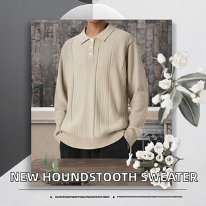 Nouveauté Pull d'hiver à manches longues pour homme de haute qualité en viscose/polyester 420g, tricot jacquard uni avec logo frontal, anti-boulochage - Product Image 2