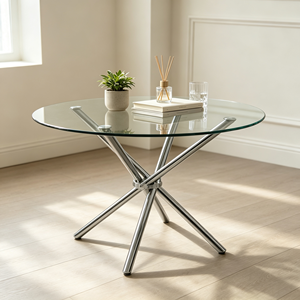 Table basse ronde moderne en verre avec structure en métal, meubles de salon, facile à nettoyer - Product Image 3