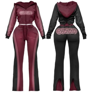 Tuta Sportiva da Donna Personalizzabile con Logo 2026, Stile Y2k Autunnale, Felpa con Zip e Pantaloni a Zampa, Completo Due Pezzi Slim Fit - Product Image 2