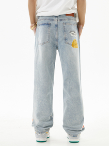 <span class=keywords><strong>Bufa</strong></span> Haute Qualité Mode Hommes Lavage Designer Coupe Ample Denim Jambe Sauvage Pantalon Jeans pour Hommes Nouvelle Mode Ragged Jeans pour Hommes - Product Image 5