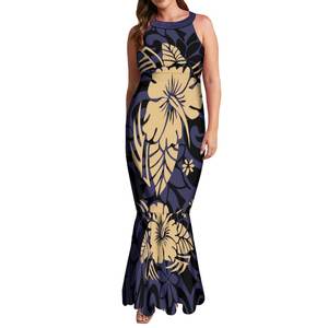 Commercio all'ingrosso polinesiano tribale Halter senza maniche tromba sirena vestito a coda di pesce lungo Maxi abiti da sera abito isola personalizzato - Product Image 4