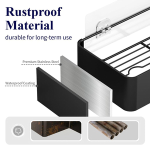 Bathroom Shelves <strong>Wall</strong> Mounted Shelf Organizer <strong>Storage</strong> Holders Hanging Racks <strong>Units</strong> Black Bathroom Shower Caddy - Product Image 2