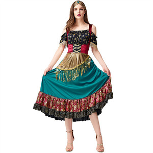 Falda plisada con estampado <span class=keywords><strong>de</strong></span> flores y borlas <span class=keywords><strong>de</strong></span> lentejuelas doradas flamencas <span class=keywords><strong>de</strong></span> España, <span class=keywords><strong>disfraz</strong></span> <span class=keywords><strong>de</strong></span> Carnaval <span class=keywords><strong>de</strong></span> niña <span class=keywords><strong>gitana</strong></span> - Product Image 3