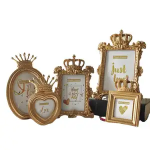 European Crown Frame Decoration Golden Resin Handicraft 7 Set for Home Wedding