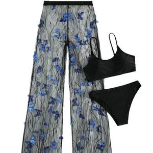 Nouvel ensemble 3 pièces sexy pour femmes européennes et américaines, maillot de bain en mousseline de soie et maille haute élasticité, découpé - Product Image 5