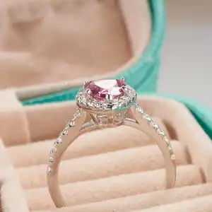New Fashion 925 Silver Pink Heart 1 Ct Moissanite Jewelry Engagement Ring Anniversary Mossanite Ring