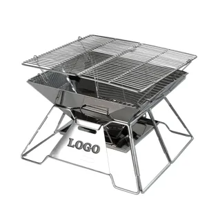 Pemanggang barbekyu, tinggi lipat dapat diatur Stainless Steel arang BBQ panggangan dapat dilipat portabel Premium