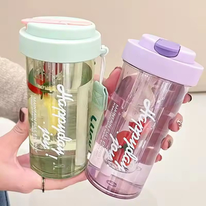 Tazza da tè portatile in <span class=keywords><strong>plastica</strong></span> da 600 ml con cinturino e cannuccia, borraccia personalizzata per studentesse, tazza estiva da campeggio - Product Image 2