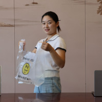 Sacs de courses et de vente au détail en plastique PE jetables, recyclables, noirs, à fond plat, avec motif 'Thank You Smile Face', design classique, pour supermarchés et détaillants