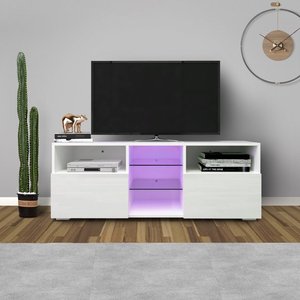 Dernière conception salon meubles armoires tv <span class=keywords><strong>console</strong></span> stand moderne à haute brillance blanc TV stand avec LED atmosphère lumière - Product Image 2
