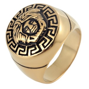 yunnique Men's <b>Titanium</b> Steel <b>Ring</b> Geometric Pattern Great Wall Design Retro Style Gift Jewelry - Product Image 5