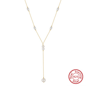 Collar con Colgante en Forma de <span class=keywords><strong>Y</strong></span> de <span class=keywords><strong>Plata</strong></span> de Ley S925, Chapado en <span class=keywords><strong>Oro</strong></span>/Rodio de 14K, con Perla Barroca de Agua Dulce de Grado 3A, Estilo Minimalista para Mujer - Product Image 6