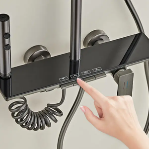 Ensemble de douche thermostatique gris anthracite moderne avec commande à touches piano, système de pluie mural, <span class=keywords><strong>douchette</strong></span> à main et pulvérisateur de <span class=keywords><strong>bidet</strong></span> - Product Image 5