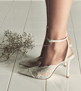 Escarpins de <span class=keywords><strong>mariage</strong></span> sexy en dentelle blanche, talons aiguilles de 100 mm, en cuir véritable, sandales à lanières avec bride cheville, scintillantes, pour bal de promo, couleur <span class=keywords><strong>ivoire</strong></span> - Product Image 2