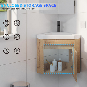 Modern 22 Inch Wall Mounted <strong>Corner</strong> <strong>Bathroom</strong> Vanity with <strong>Sink</strong> Floating Space Saving <strong>Corner</strong> <strong>Bathroom</strong> <strong>Cabinet</strong> with Resin Basin - Product Image 3