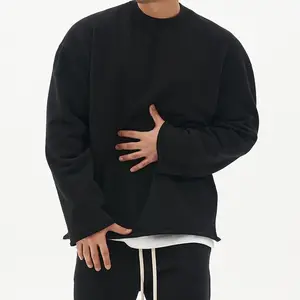 Blanco Kwaliteit Katoen Oversized Sweatshirt Print Logo 100% Franse Badstof Ronde Hals Sweatshirt Zonder Manchet Zoom