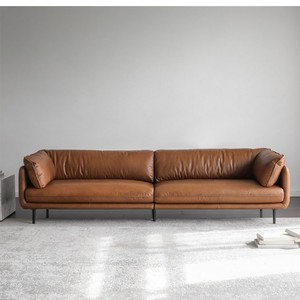 Phong Cách Bắc Âu Giữa Thế Kỷ Bền Mềm Sofa Cắt Caramel Màu Da Chất Liệu Ba Ghế Mềm Couch Set Cho Phòng Khách - Product Image 2