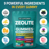 Compléments alimentaires en gommes de zéolite pour enfants 9 en 1, saveur de fruits rouges mélangés avec oméga 3, magnésium, vitamine C, zinc, 60 unités, sachet refermable