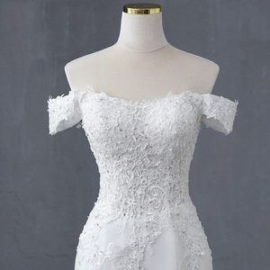 Off Shoulder Mermaid Wedding Dress White Lace Sweetheart Neckline Train Slim Fit Bridal Gown - Product Image 2