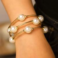 Bracelet de poignet extensible empilable pour femme en acier inoxydable plaqué or 18 carats avec perles lettre Ginee-Zircon, style vintage et élégant