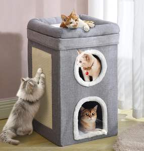 Casa Condominio Plegable para Gatos con Túnel, Rascador y Cama Lavable, Cueva Cálida de 2 Pisos para Gatos y Perros - Product Image 1